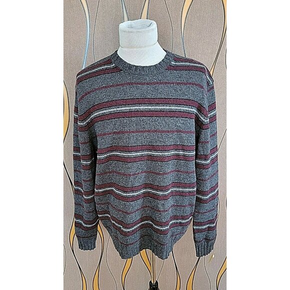 GAP 100% Lamb's Wool Men's Gray/Red Striped Round Neck Pullover Size XL-XXL # 15 - Picture 1 of 11